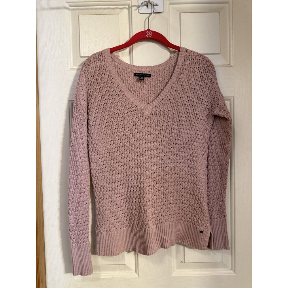 American Eagle Mauve V-Neck Knit Sweater XS Long Sleeve